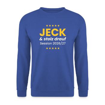 Jeck und stolz drauf Karneval Shirt Alaaf Session  - Unisex Pullover - Royalblau - Vorne - Alina (178cm) & Michal (187cm)