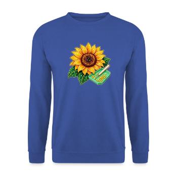 Diamond Painting Motiv - Funkelnde Sonnenblume - Unisex Pullover - Royalblau - Vorne - Alina (178cm) & Michal (187cm)