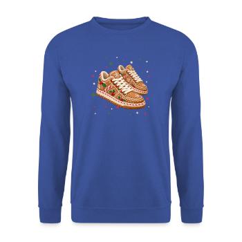 Lebkuchen-Sneaker zu Weihnachten  - Unisex Pullover - Royalblau - Vorne - Alina (178cm) & Michal (187cm)