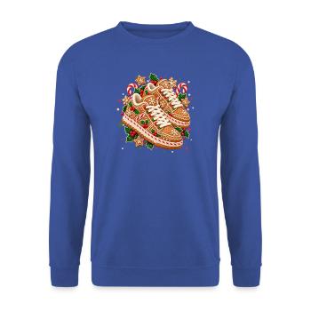 Weihnachtliche Lebkuchen-Sneaker mit Zuckerstangen - Unisex Pullover - Royalblau - Vorne - Alina (178cm) & Michal (187cm)