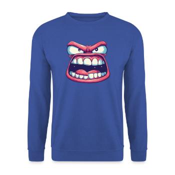 Rosa Gesicht mit seltsamem Blick und wütendem offenem Mund - Unisex Pullover - Royalblau - Vorne - Alina (178cm) & Michal (187cm)
