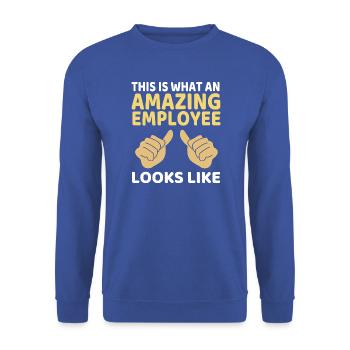 Mitarbeiter der Woche Mitarbeiter des Monats - Unisex Pullover - Royalblau - Vorne - Alina (178cm) & Michal (187cm)