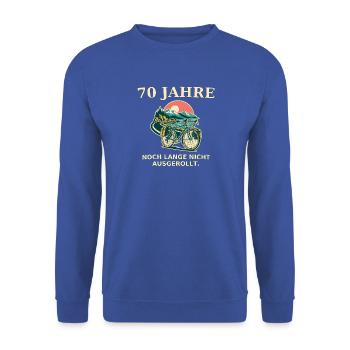 70 Jahre Radfahrer Ausgerollt - Unisex Pullover - Royalblau - Vorne - Alina (178cm) & Michal (187cm)
