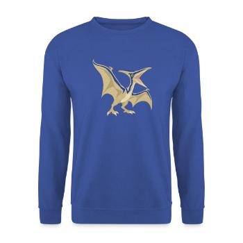 Blau gestreifter Flugsaurier im Vintage-Stil - Unisex Pullover - Royalblau - Vorne - Alina (178cm) & Michal (187cm)