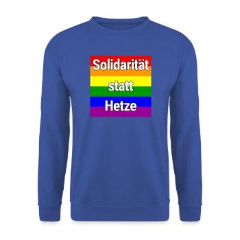 SOLIDARITÄT STATT HETZE REGENBOGEN ZUSAMMENHALT - Unisex Pullover - Royalblau - Vorne - Alina (178cm) & Michal (187cm)