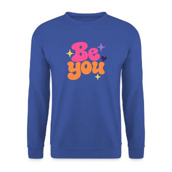Be You Retro Lettering - Unisex Pullover - Royalblau - Vorne - Alina (178cm) & Michal (187cm)