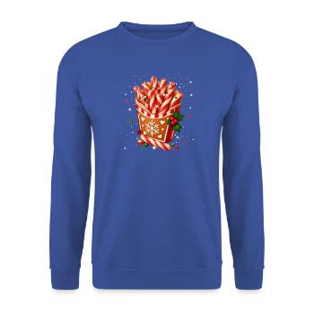 Weihnachtliche Zuckerstangen-Pommes - Unisex Pullover - Royalblau - Vorne - Alina (178cm) & Michal (187cm)