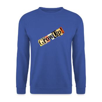 Grow Up Collage-Typografie - Unisex Pullover - Royalblau - Vorne - Alina (178cm) & Michal (187cm)