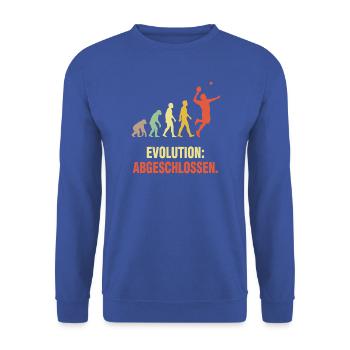 Evolution abgeschlossen Tischtennis Spruch - Unisex Pullover - Royalblau - Vorne - Alina (178cm) & Michal (187cm)