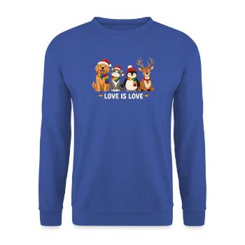 Love is Love – Pride Weihnachten mit Tieren - Unisex Pullover - Royalblau - Vorne - Alina (178cm) & Michal (187cm)