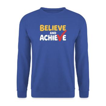 Believe And Achieve Motivation Gym Kraftsport - Unisex Pullover - Royalblau - Vorne - Alina (178cm) & Michal (187cm)