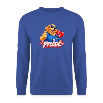 Pflegeheld Hund Cartoon - Unisex Pullover - Royalblau - Vorne - Alina (178cm) & Michal (187cm)