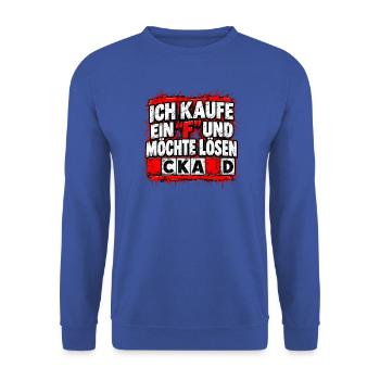 Ich kaufe ein F und möchte lösen CKAD - Unisex Pullover - Royalblau - Vorne - Alina (178cm) & Michal (187cm)