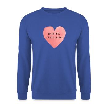 Mein Herz schlägt links - Unisex Pullover - Royalblau - Vorne - Alina (178cm) & Michal (187cm)