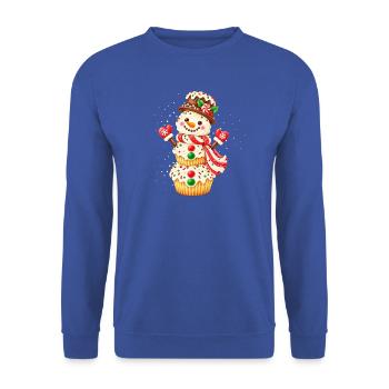 Weihnachtlicher Cupcake-Schneemann - Unisex Pullover - Royalblau - Vorne - Alina (178cm) & Michal (187cm)