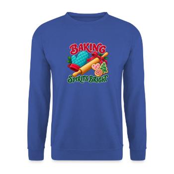 Baking Spirits Bright: Weihnachtsbäcker - Unisex Pullover - Royalblau - Vorne - Alina (178cm) & Michal (187cm)