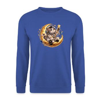 Kosmische Katzen-Astronautin auf dem Mond - Unisex Pullover - Royalblau - Vorne - Alina (178cm) & Michal (187cm)