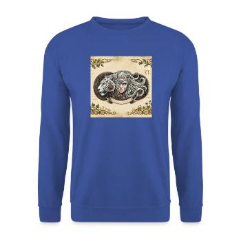 Fantasiefrau mit weißem Tiger - Unisex Pullover - Royalblau - Vorne - Alina (178cm) & Michal (187cm)