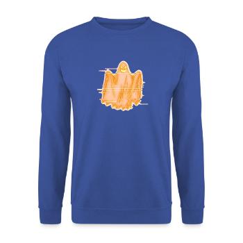 Evil Neon Glitch Ghost – Orange Cyber Phantom - Unisex Pullover - Royalblau - Vorne - Alina (178cm) & Michal (187cm)