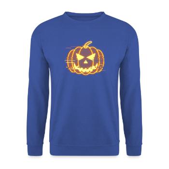 Cyber Kürbis –Orange  Neon Glitch Halloween Party - Unisex Pullover - Royalblau - Vorne - Alina (178cm) & Michal (187cm)