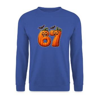 67 Kürbisziffern - Unisex Pullover - Royalblau - Vorne - Alina (178cm) & Michal (187cm)