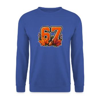 67 Herbst-Varsity - Unisex Pullover - Royalblau - Vorne - Alina (178cm) & Michal (187cm)