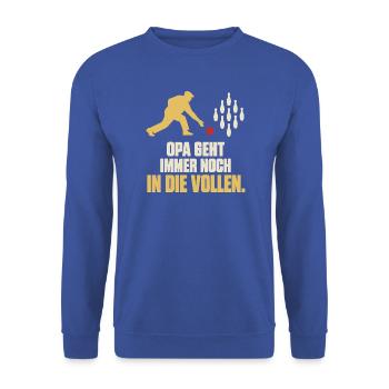 Opa geht immer noch in die Vollen – Kegeln Opa - Unisex Pullover - Royalblau - Vorne - Alina (178cm) & Michal (187cm)
