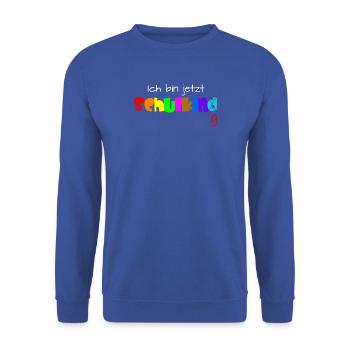Ich bin jetzt Schulkind - Unisex Pullover - Royalblau - Vorne - Alina (178cm) & Michal (187cm)