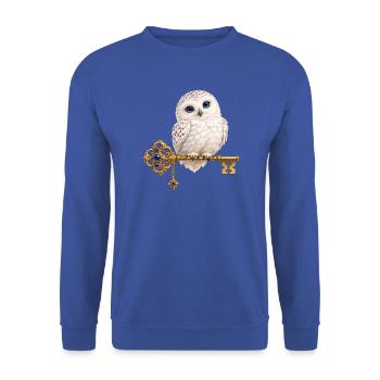 Saphireule auf einem goldenen Schlüssel - Unisex Pullover - Royalblau - Vorne - Alina (178cm) & Michal (187cm)