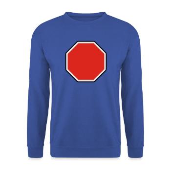 verkehrsschild - für eigenen text - Unisex Pullover - Royalblau - Vorne - Alina (178cm) & Michal (187cm)