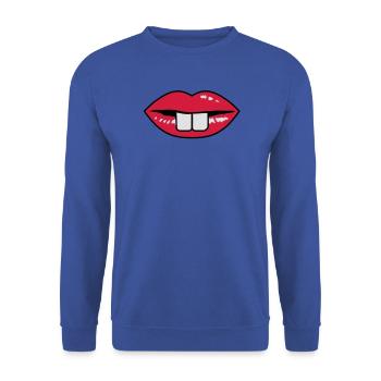 Ein roter Mund mit Hasenzähne - Unisex Pullover - Royalblau - Vorne - Alina (178cm) & Michal (187cm)