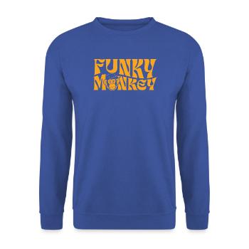 Funky Monkey Retro-Typografie - Unisex Pullover - Royalblau - Vorne - Alina (178cm) & Michal (187cm)