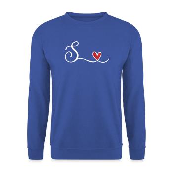 Buchstabe S. mit Herz Monogramm Initialie - Unisex Pullover - Royalblau - Vorne - Alina (178cm) & Michal (187cm)