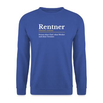 Rentner 2027 Rente Ruhestand Geschenk Definition - Unisex Pullover - Royalblau - Vorne - Alina (178cm) & Michal (187cm)