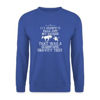 Pferd Reiter Abwurf Schwerkraft Wissenschaft - Unisex Pullover - Royalblau - Vorne - Alina (178cm) & Michal (187cm)