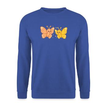 Butterfly Sunshine Pair – Schmetterlings Duo - Unisex Pullover - Royalblau - Vorne - Alina (178cm) & Michal (187cm)