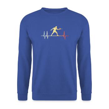 Retro Heartbeat Tischtennis Spieler Farbverlauf - Unisex Pullover - Royalblau - Vorne - Alina (178cm) & Michal (187cm)