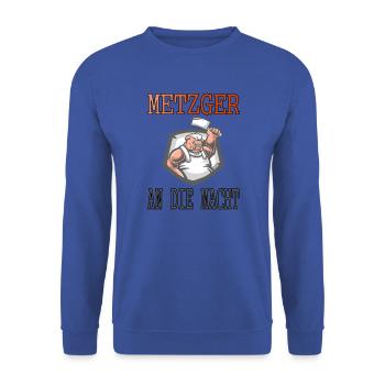 Metzger an die Macht Kuh schlachten Geschenkidee - Unisex Pullover - Royalblau - Vorne - Alina (178cm) & Michal (187cm)