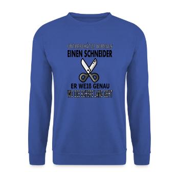 Schneider Nähen Nadel Fadel Näherin Geschenkidee - Unisex Pullover - Royalblau - Vorne - Alina (178cm) & Michal (187cm)