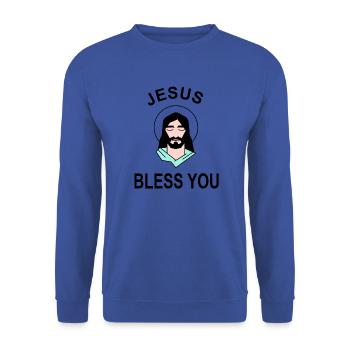 Jesus Christ bless you Bible Church Gift Idea - Unisex Sweatshirt - royal blue - Front - Alina (178cm) & Michal (187cm)