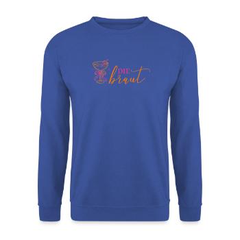DIE BRAUT! Cocktailglas mit Schleife - Unisex Pullover - Royalblau - Vorne - Alina (178cm) & Michal (187cm)