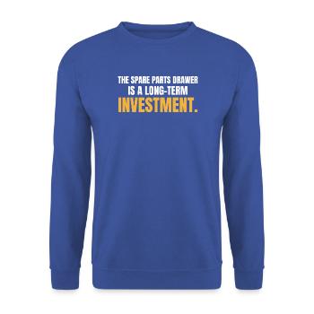 Die Ersatzteilschublade ist eine langfristige Investition - Unisex Pullover - Royalblau - Vorne - Alina (178cm) & Michal (187cm)