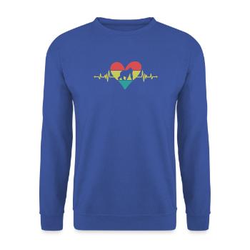 Affe Herzschlag Herz Retro - Unisex Pullover - Royalblau - Vorne - Alina (178cm) & Michal (187cm)