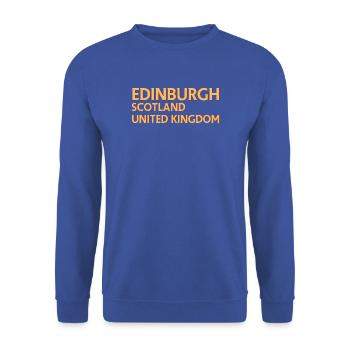 Edinburgh – Schottland Textdesign - Unisex Pullover - Royalblau - Vorne - Alina (178cm) & Michal (187cm)