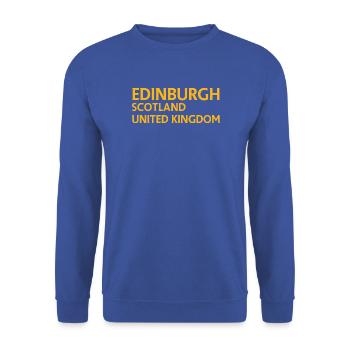 Edinburgh – Schottland Textdesign - Unisex Pullover - Royalblau - Vorne - Alina (178cm) & Michal (187cm)