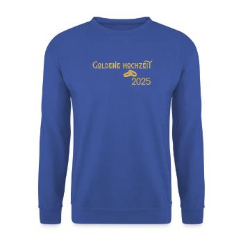 Goldene Hochzeit 2025 mit Ringen Jugendstil - Unisex Pullover - Royalblau - Vorne - Alina (178cm) & Michal (187cm)