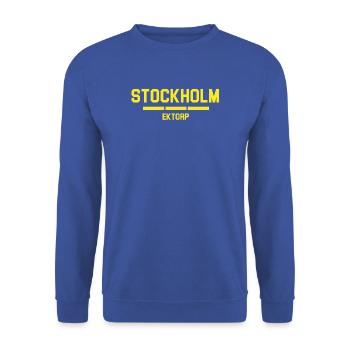 Stockholm-Ektorp-Banner im Vintage-Stil - Unisex Pullover - Royalblau - Vorne - Alina (178cm) & Michal (187cm)