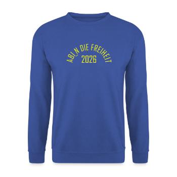 ABI 2026 Freiheit - Unisex Pullover - Royalblau - Vorne - Alina (178cm) & Michal (187cm)