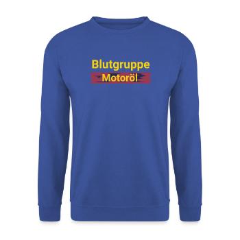 Blutgruppe Motoröl  - Unisex Pullover - Royalblau - Vorne - Alina (178cm) & Michal (187cm)