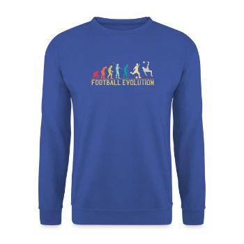 Design der Fußball-Evolution - Unisex Pullover - Royalblau - Vorne - Alina (178cm) & Michal (187cm)